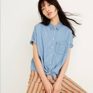 Madewell Women’s Denim Short-Sleeve Tie-Front Shirt Size XXS